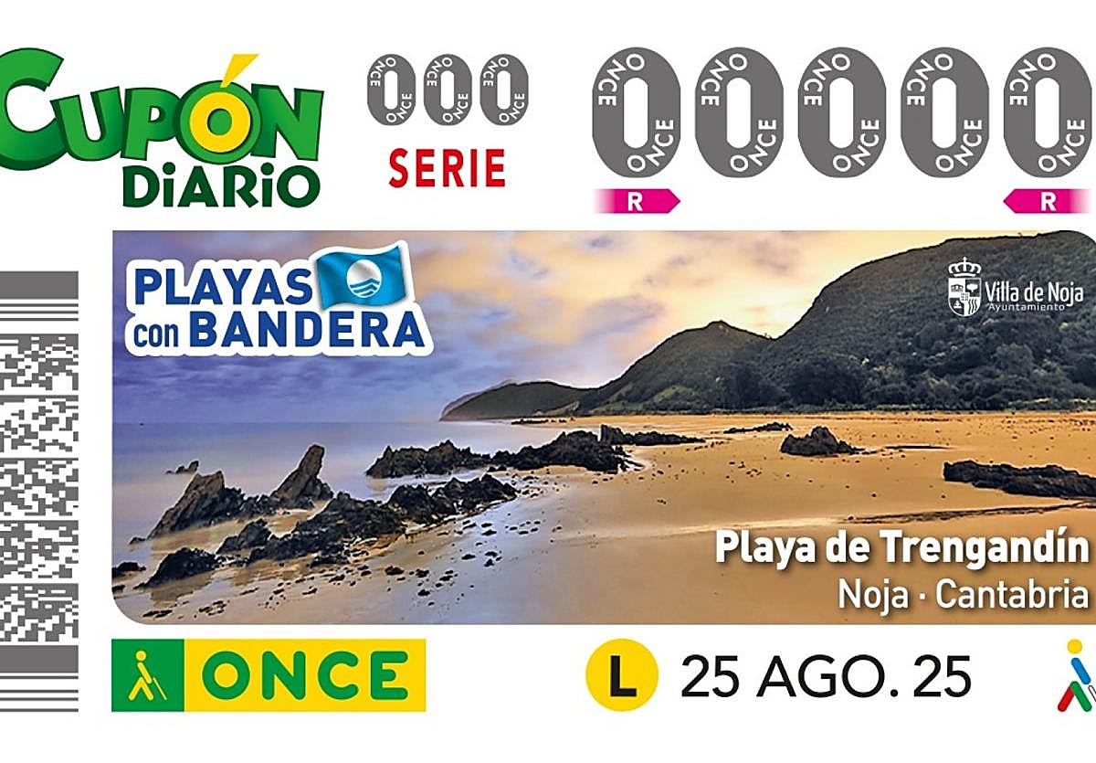 Imagen del cupón de la ONCE con la playa de Noja.