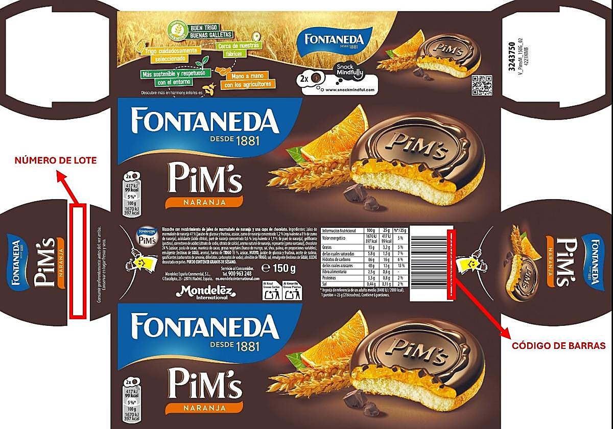 Imagen difundida por la Agencia Española de Seguridad Alimentaria y Nutrición de las galletas afectadas.