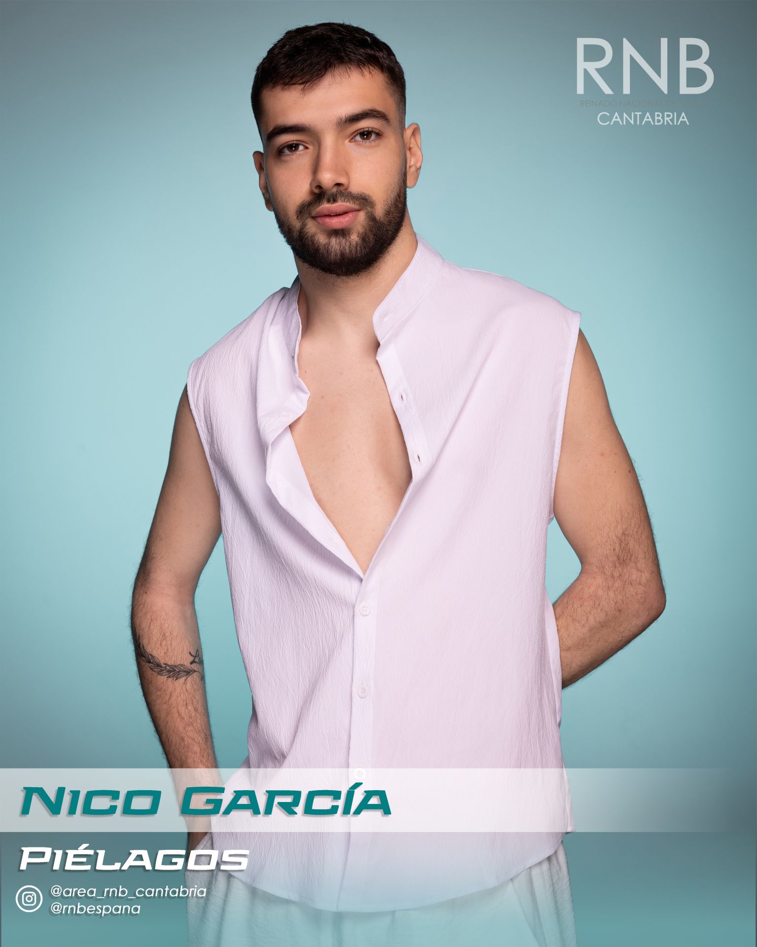 Nico García, de 24 años, será el candidato de Piélagos en la gala del Teatro-Cine Vimenor. Mide 1,82, trabaja como agente inmobiliario y estudió un Grado Medio en Sistemas Microinformáticos.