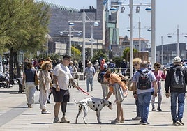 Un grupo de veraneantes pasean por la zona de Puertochico de Santander.