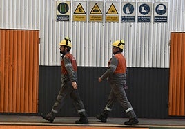 Dos trabajadores industriales en las instalaciones de la fábrica.