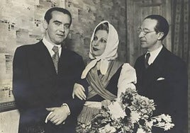 Federico García Lorca, Margarita Xirgú y Cipriano de Rivas Cherif.
