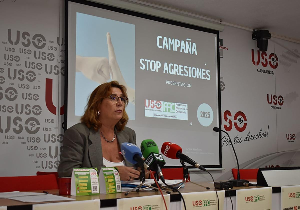 Ana Avilés durante la presentación de la campaña en la sede de USO.