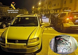 Vehículo interceptado por la patrulla en la intervención de Cartes, con detalle de una arqueta con cables cortados.