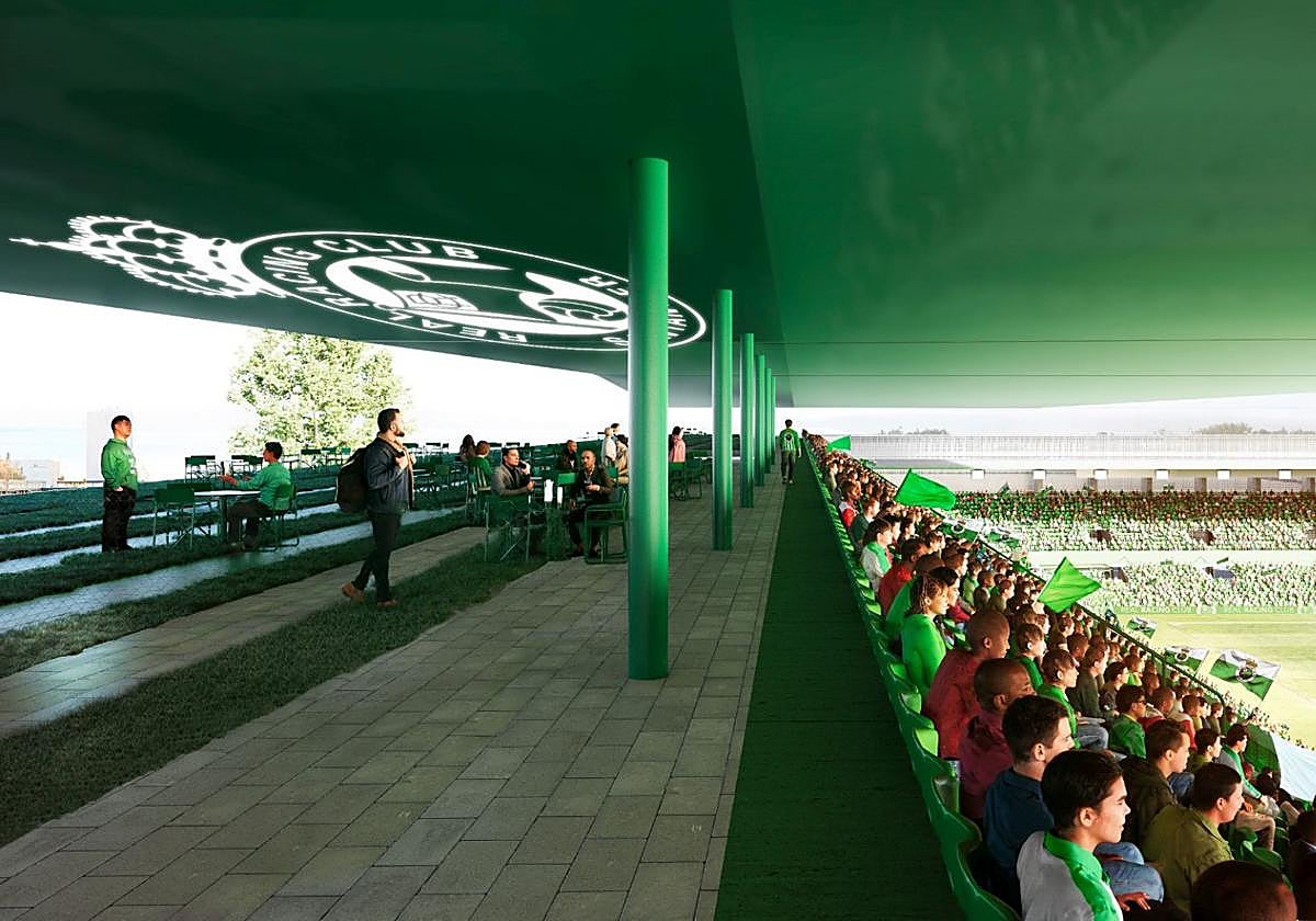 Nueva grada y terraza superior sobre uno de los dos nuevos edificios.