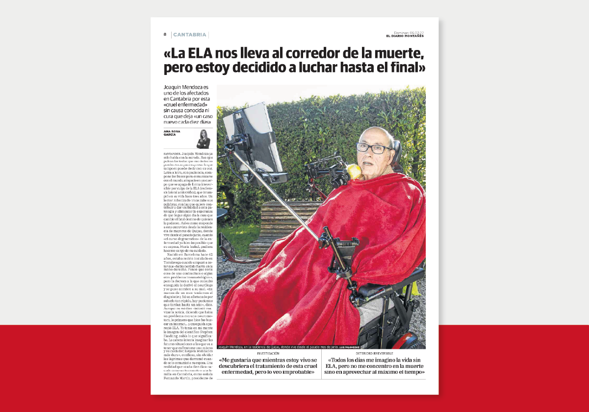 Hablaba con la mirada. En febrero de 2022, Joaquín Mendoza compartió su testimonio con El Diario Montañés, relatado por medio de audios que escribía con sus pupilas sobre el teclado de una pantalla.