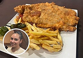 Cachopo 'Sabor magnífico' XL, con queso de nata y queso Cerréu ahumado, jamón serrano y tomate caramelizado. En el círculo, Beatriz Fernández.