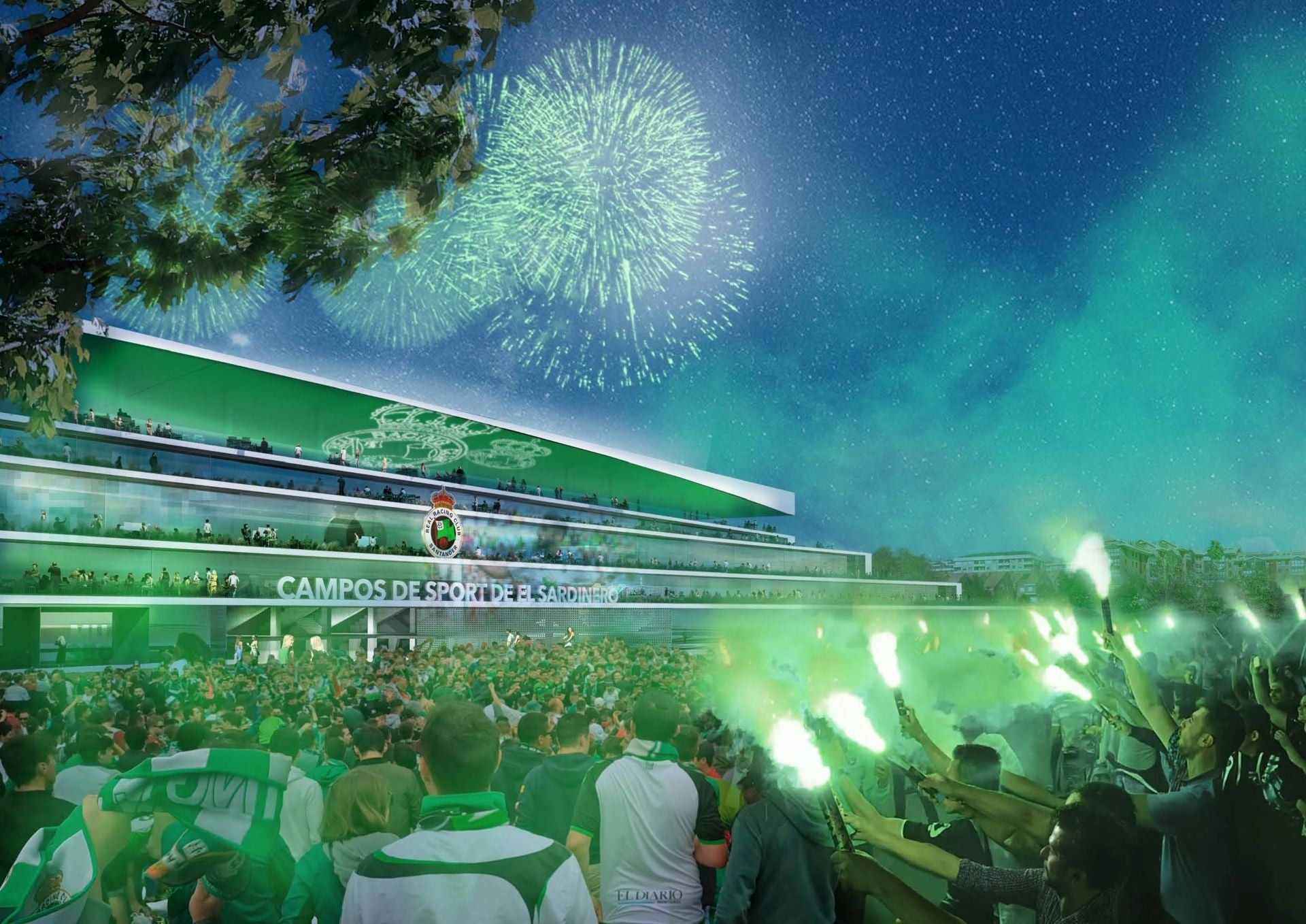 Los aledaños del 'Nuevo Sardinero' como punto de encuentro, frente a la renovada fachada del estadio en su zona este.