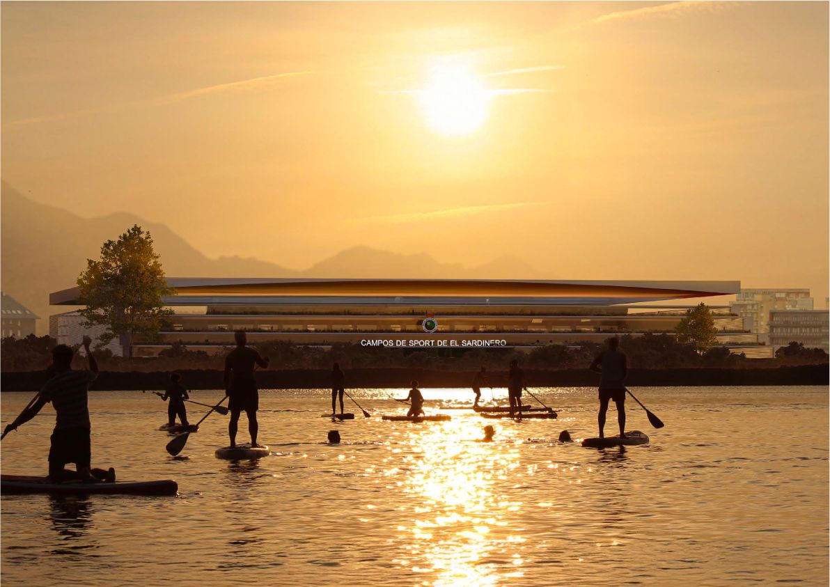Vista del estadio desde el mar.