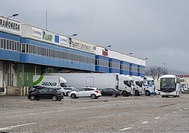 Camiones aparcados en la Ciudad del Transportista.