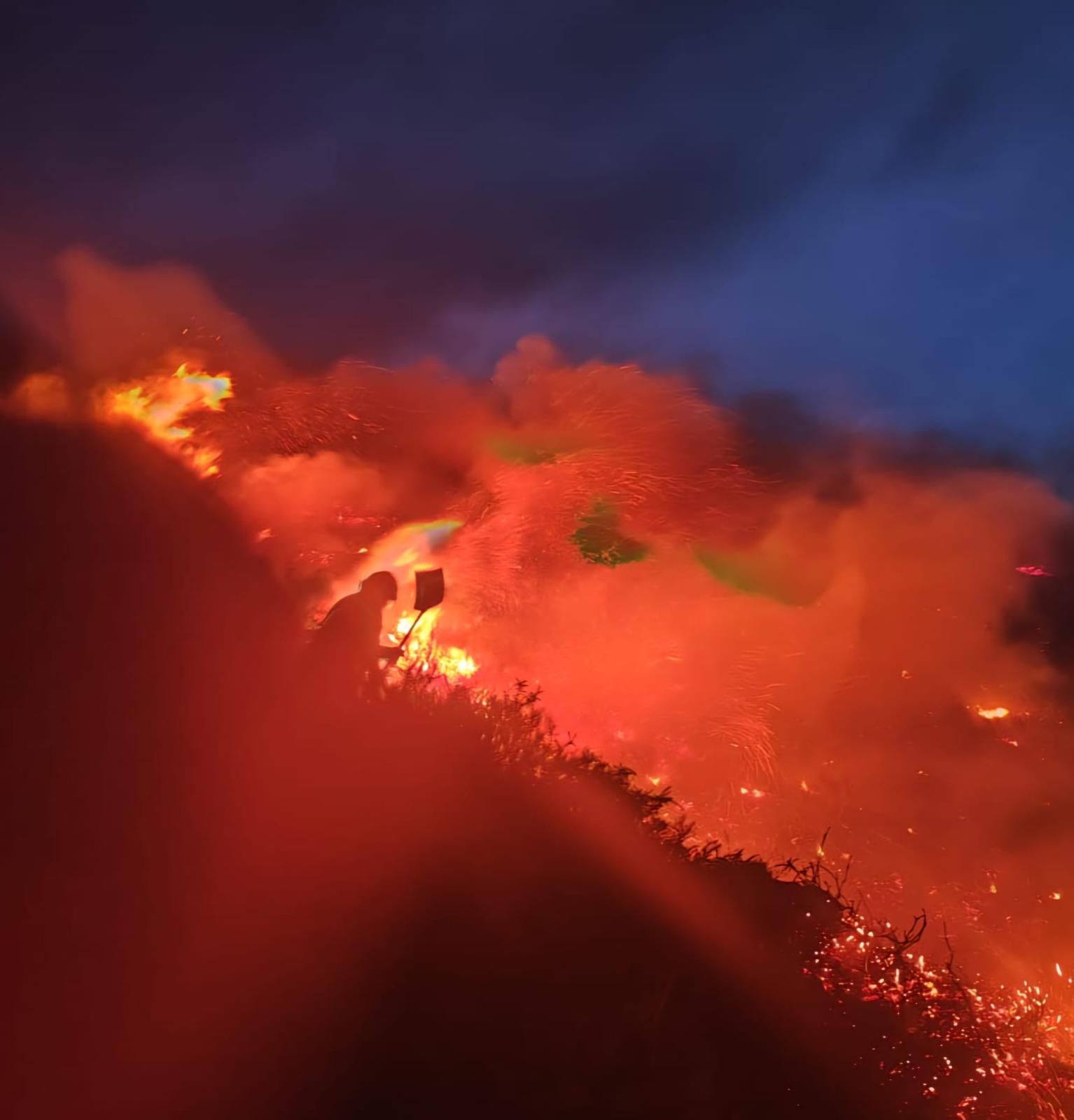 Bomberos forestales trabajando en la extinción del incendio de Peña Sagra