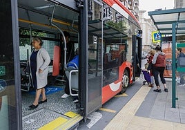 Varios usuarios acceden a uno de los vehículos del Torrebús.