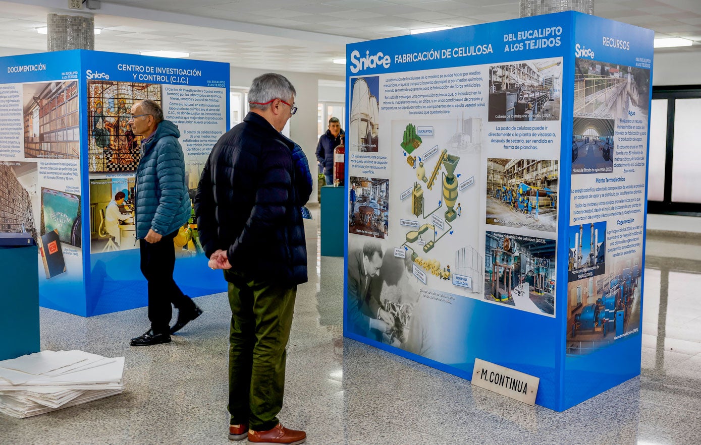 El proceso de fabricación de celulosa se detalla en la exposición. 