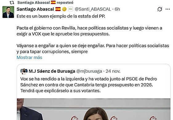 Santiago Abascal, a Buruaga: «Engañen a quien se deje. No les hacemos falta»