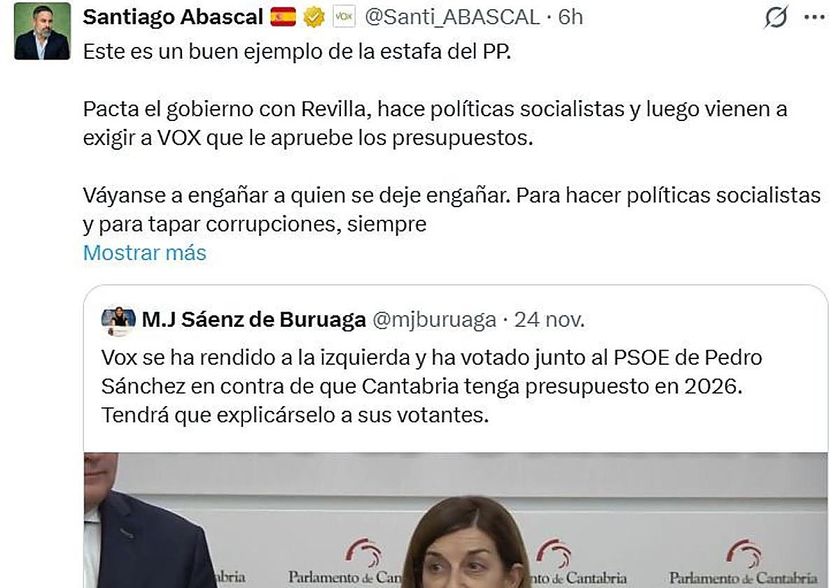 Santiago Abascal, a Buruaga: «Engañen a quien se deje. No les hacemos falta»