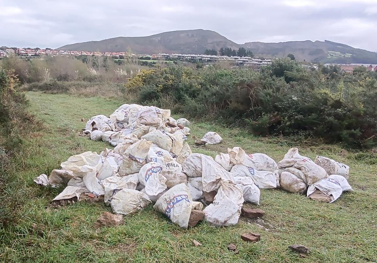 El vertido de más de cien sacos de materiales de construcción apareció en el barrio de Ornás.
