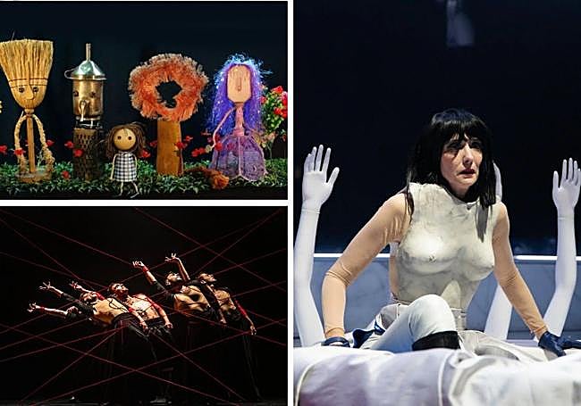 Arriba marionetas para niños, este finde en Torrelavega. A la izquierda, abajo, flamenco que se podrá ver en Santander. Y, a la derecha, Ana Torrent visitará Torrelavega.