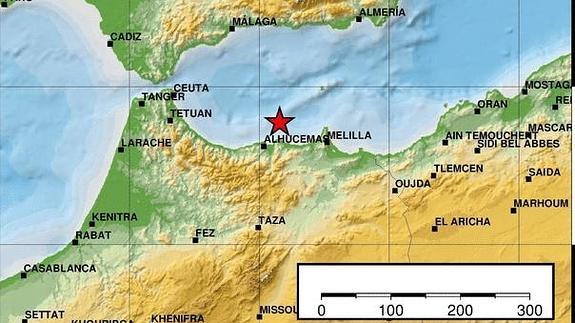 Gráfico con la localización del terremoto ocurrido esta madrugada.