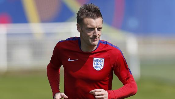 Vardy, en un entrenamiento. 