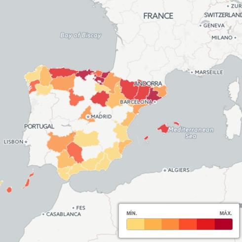 Mapa de calor del medallero histórico español. 