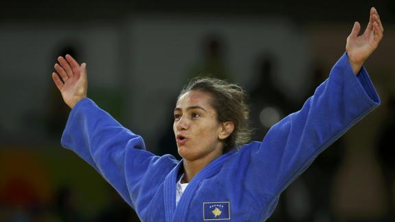 Majlinda Kelmendi, durante la competición. 