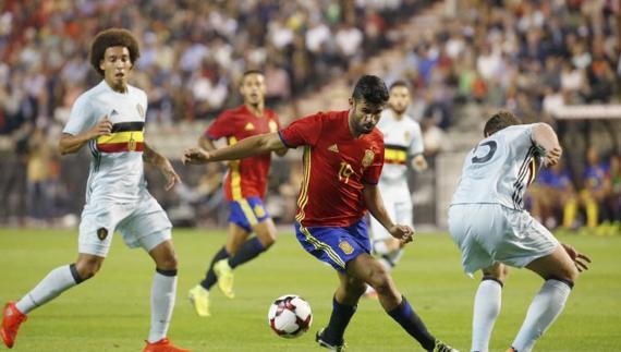 Diego Costa en un lance del amistoso Bélgica-España