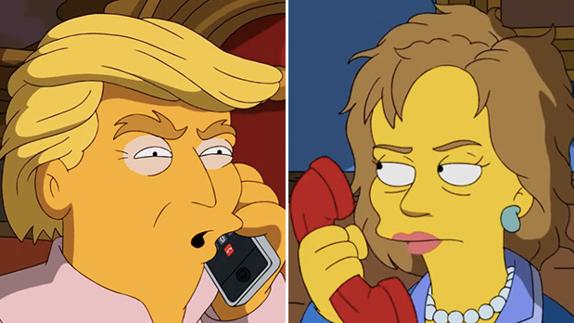 Donald Trump y Hillary Clinton conversan en 'The Simpsons'.