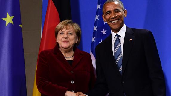 El presidente de EE UU, Barack Obama y la canciller alemana, Angela Merkel.