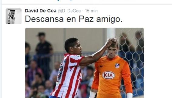 El tuit de David de Gea, en recuerdo de Cléber Santana. 