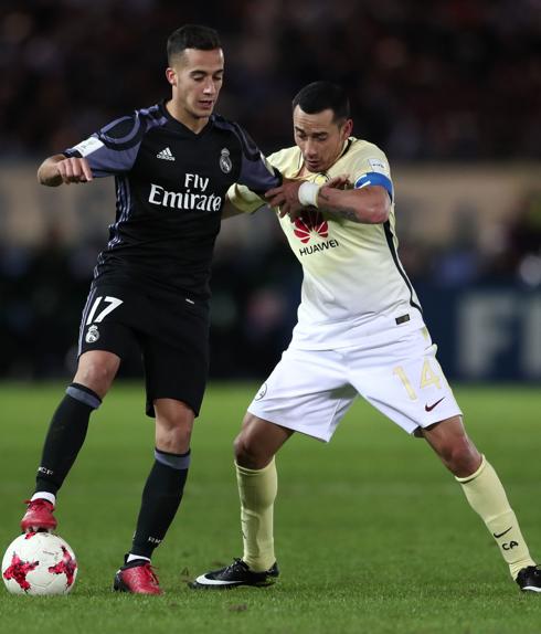 Lucas Vázquez, en una acción del partido ante el América. 