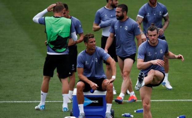 Los jugadores, durante un entrenamiento.