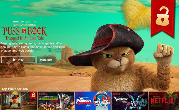 El menú de selección de Netflix con la nueva aventura de 'El gato con botas'.