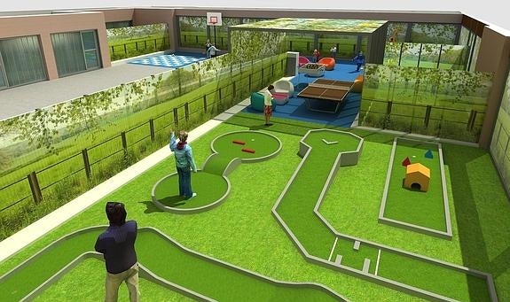 Infografía del parque infantil proyectado en Valdecilla, que se ubicará entre el área de pabellones y las Tres Torres. 