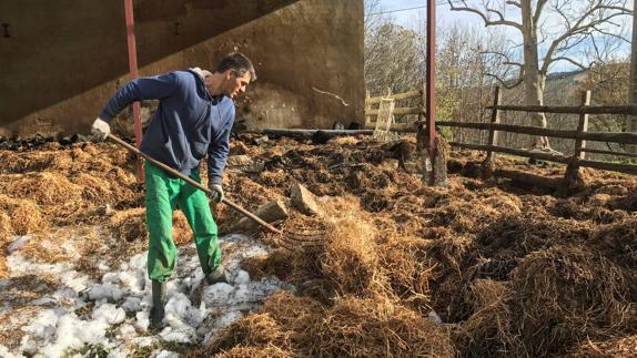 Javier Setién, en la imagen, ha perdido más de 20 toneladas de forraje que había comprado para alimentar su ganado. 