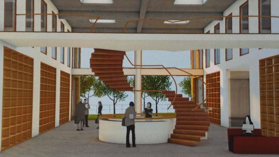 Recreación de cómo quedará el patio central de la futura biblioteca de Los Corrales. 