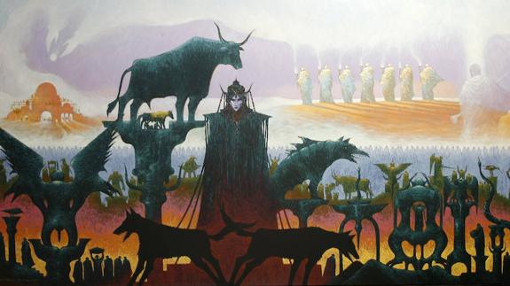 Una de las obras de José Ramón Sánchez sobre los comentarios al Apocalipsis de Beato de Liébana que se pueden ver en el IES Marqués de Santillana. 