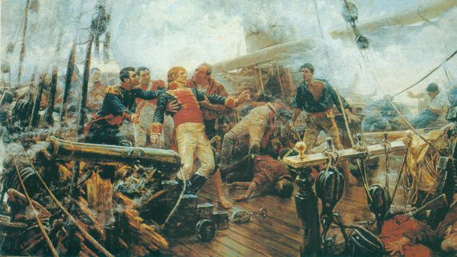 Muerte del almirante Cosme Damián Churruca en Trafalgar a bordo del barco ‘San Juan Nepomuceno’. Cuadro de Alvarez Dumont (1892)