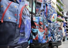 Mochilas escolares a la venta en una tienda
