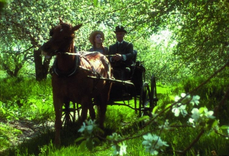 Mathew Cuthbert traslada a la granja a Anne tras recogerla de la estación.