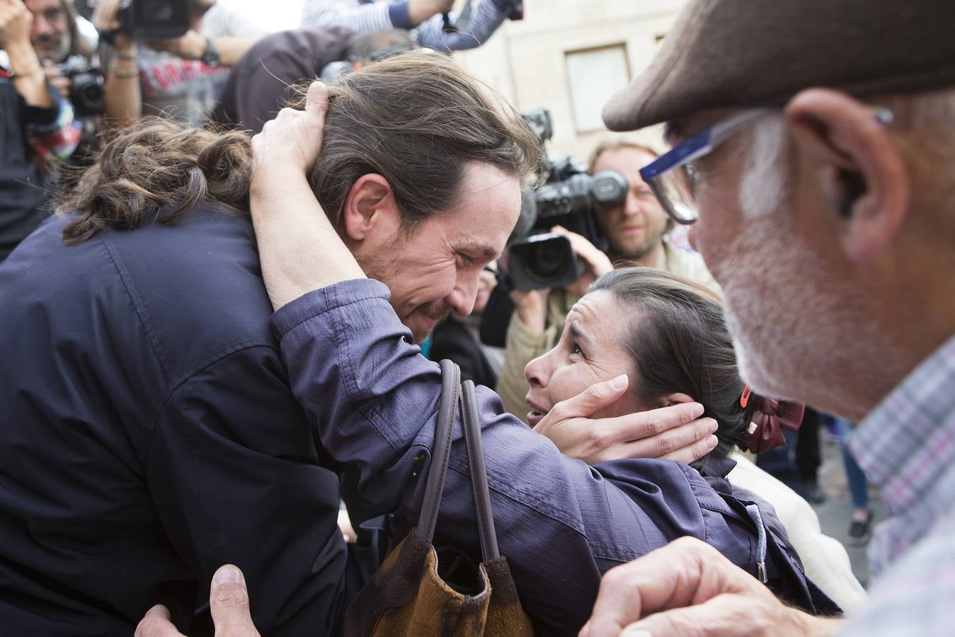 El secretario general de Podemos, Pablo Iglesias, participa en un acto electoral de Podemos en Zamora junto a Pablo Fernandez, Irene Montero y María José Rodríguez Tobal.