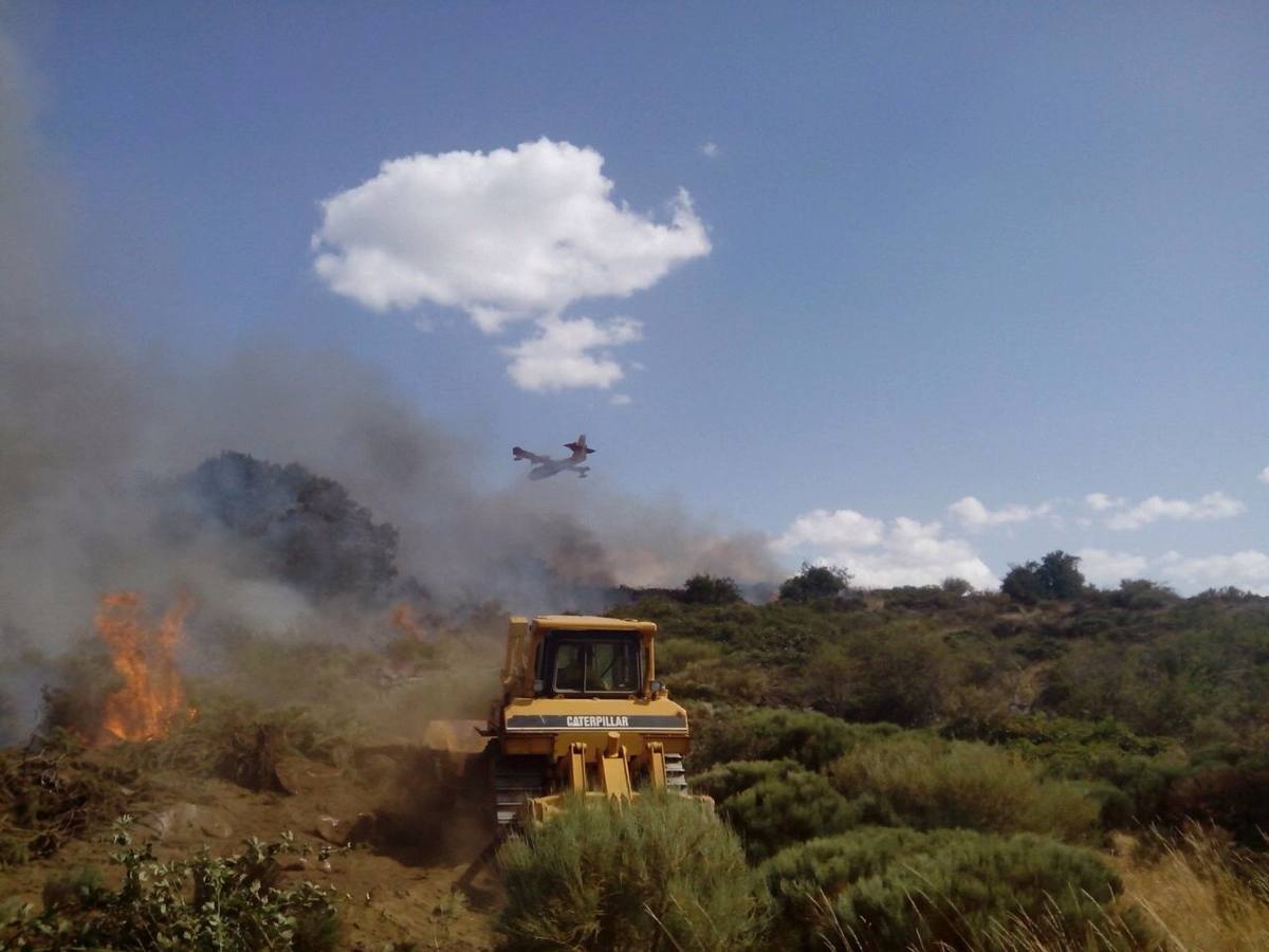 Labores de extinción del incendio declarado en Candeleda (Ávila)