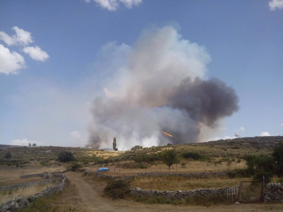 Labores de extinción del incendio declarado en Candeleda (Ávila)