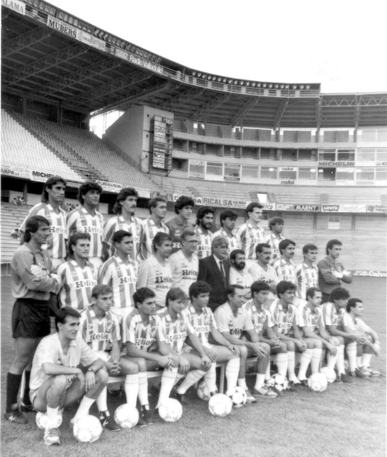 1987 Alineación del Real Valladolid. Miguel Ángel Portugal a la izquierda, de pie, en la tercera fila.