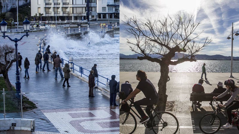 Santander. El año pasado, temporal en El Sardinero. Este año, paseo en bicicleta por el puerto.