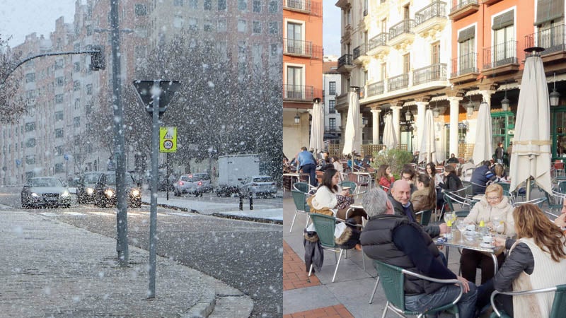Valladolid. El año pasado, la nieve caída a primera hora de la mañana en Parquesol. El pasado fin de semana, los vallisoletanos disfrutaban del sol en las terrazas de la Plaza Mayor.