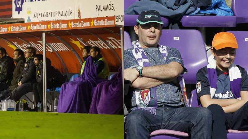 El año pasado, los jugadores del Real Valladolid se protegían con mantas en el partido ante el Palamós. Este año, las altas temperaturas invitaron a presenciar el partido en manga corta (solo los valientes).