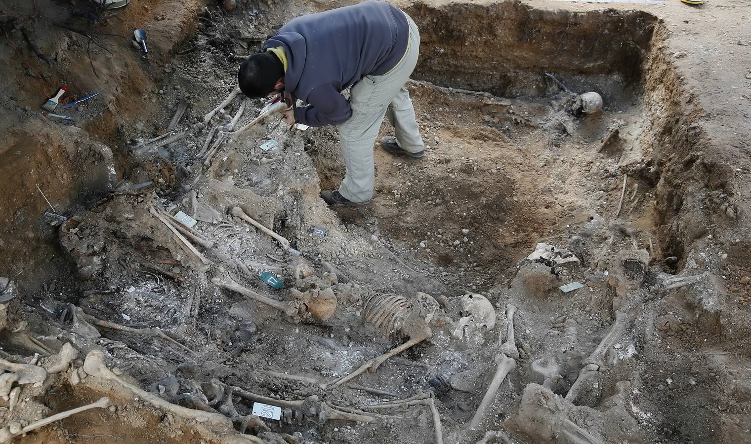 Trabajos de exhumación en una fosa común del Cementerio de El Carmen