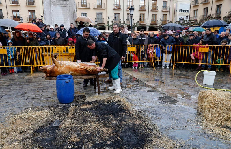 Cientos de palentinos reviven en la Plaza Mayor la matanza del cerdo