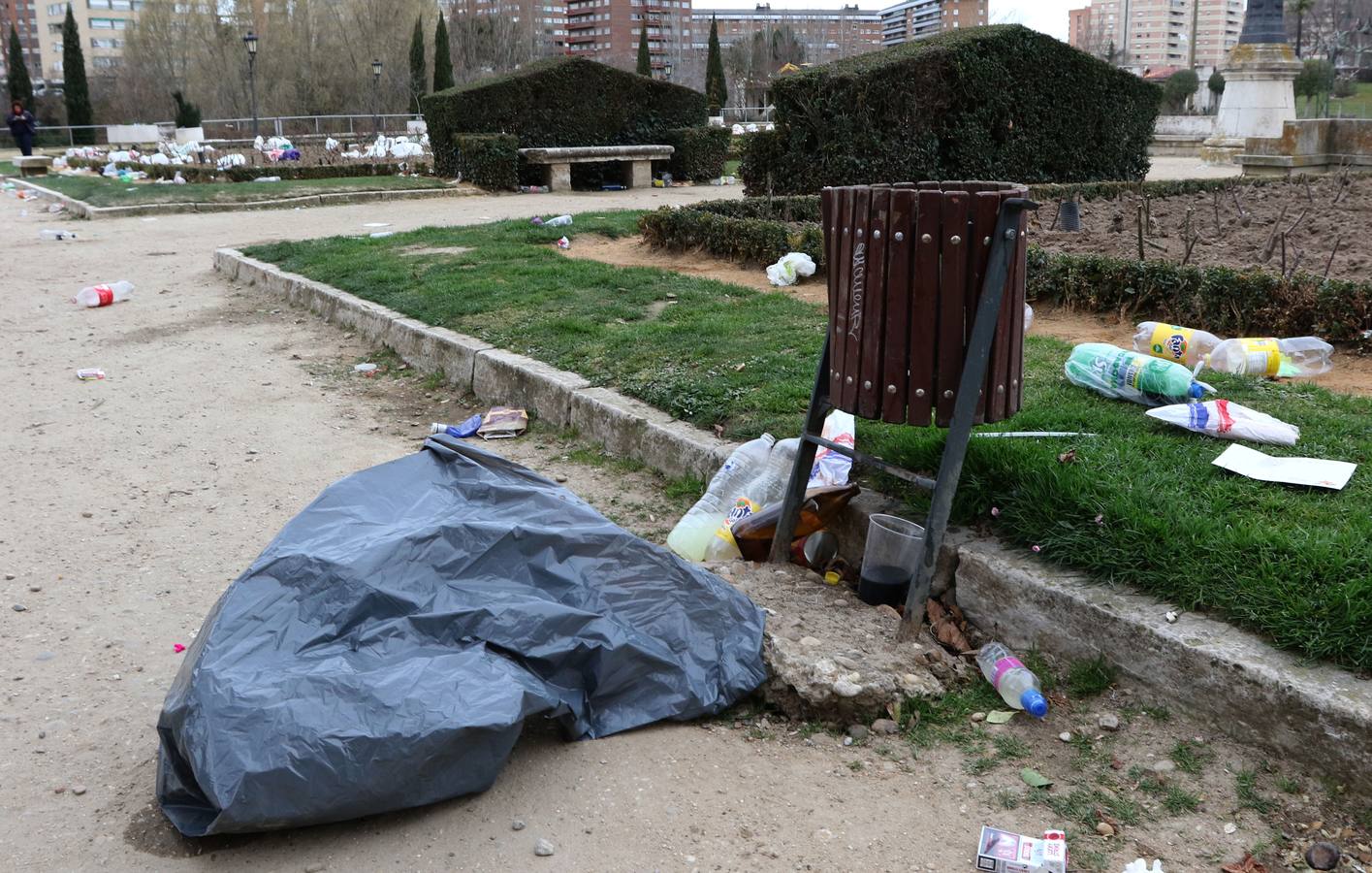 Restos del macrobotellón del lunes de carnaval en el entorno de Las Moreras