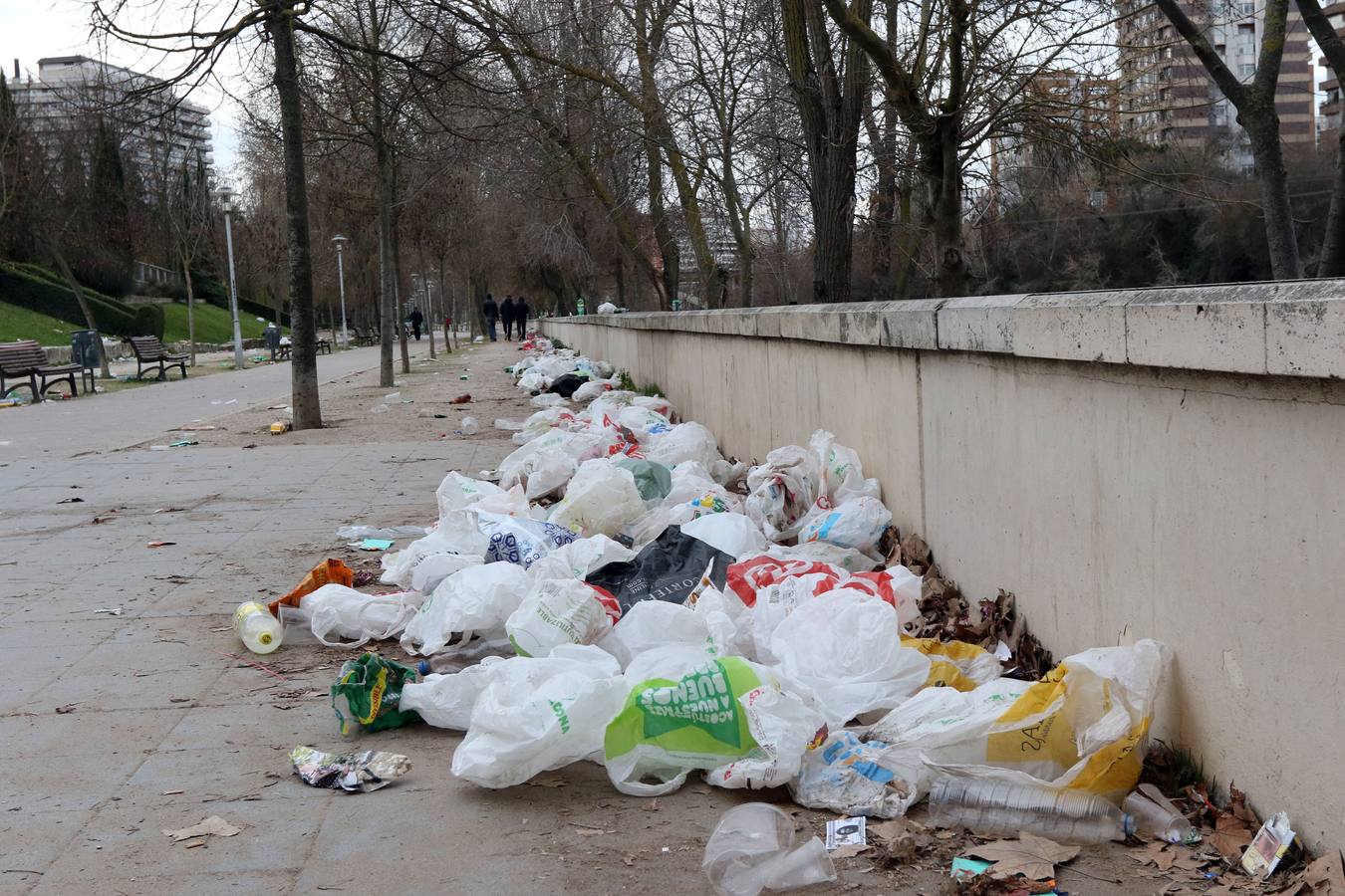 Restos del macrobotellón del lunes de carnaval en el entorno de Las Moreras